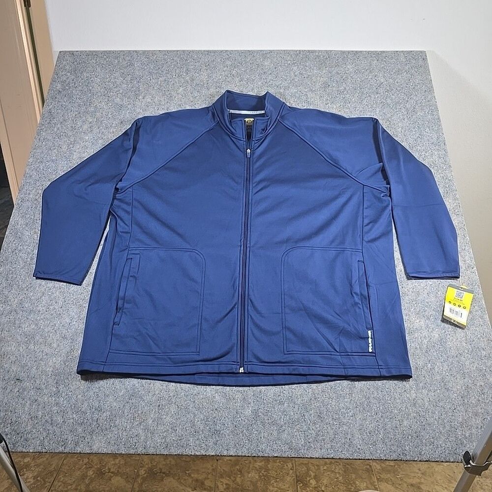 Wonderwink Men's Big & Tall 3XL Modern Fit Microfleece Jacket Full Zip Blue